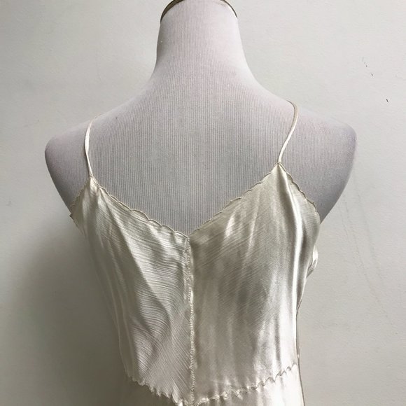 Vintage ivory lace silk gown spaghetti straps long gown chemise lingerie M - Picture 4 of 5